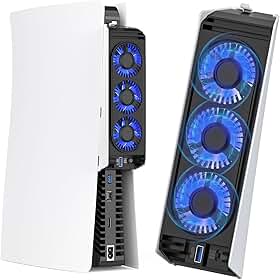 Para ventoinha de refrigeração PS5 com luz LED, acessórios de refrigeração silenciosos e eficientes para PS5 HUIJUTCHEN Ventilador Cooler atualizado para PlayStation 5 Disc/Digital com porta USB 3.0