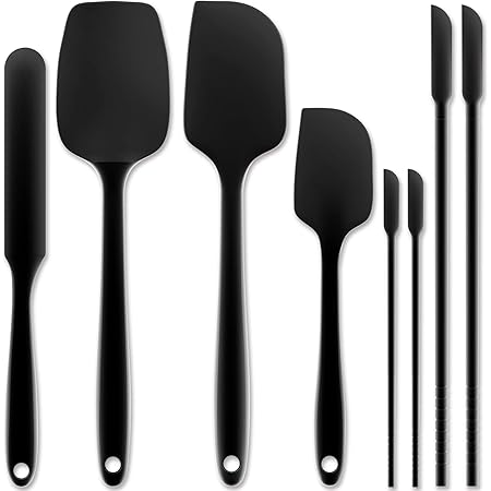 Silicone Spatula, Forc 8 Packs 600°F Heat Resistant Nonstick Cookware Dishwasher Safe Flexible Lightweight, Food Grade Silicone Cooking Utensils Set for Baking, Cooking, and Mixing Black