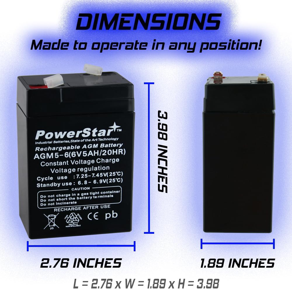 PowerStar 2 Pack - BATTERY 6V 6 VOLT SLA VRLA RECHARGEABLE 4, 4.5,5 AH battery