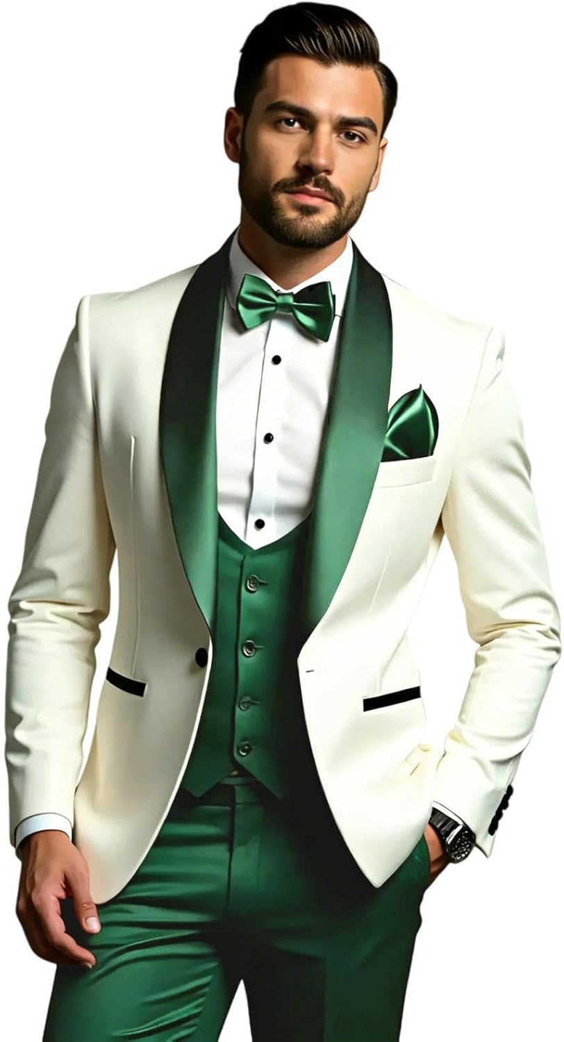 3 Piece Men's Suits Slim Fit Tuxedo Suits for Men Shawl Collar Wedding Prom Suits Formal Blazer Vest Pants Set