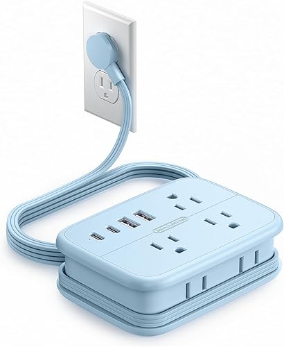 NTONPOWER Travel Power Strip, 6 Outlets 4 USB Ports(2 USB C), 4ft Extension Cord Wrapped Around Small Power Strip, Compact for Travel, Hotel, Cruise Approved, Blue