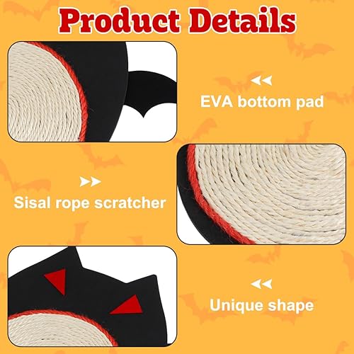 Miniatura 7 de Alipis Pet Supplies - Tapete rascador para gatos, tapete rascador para gatos en forma de murciélago de Halloween, tapete de sisal, juguete de garra