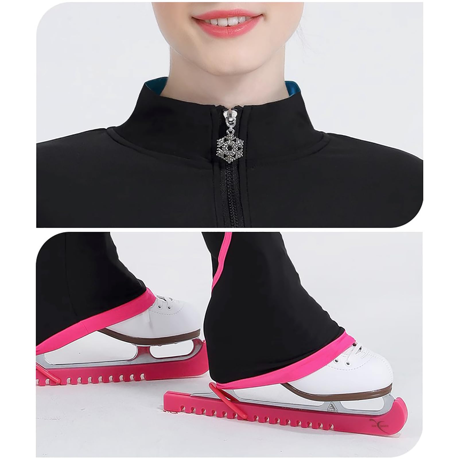 Patinaje Artístico Chaquetas y Pantalones con Espiral Entrenamiento Conjuntos Medias Patinaje sobre Cálido para Mujeres y Niñas(Size:XXL,Color:Azul)