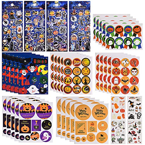 430 Pieces Halloween Stickers Party Pack, Halloween Stampers Foam Stickers and Temporary Tattoos Stickers for Halloween Party Favors Halloween Craft Supplies
