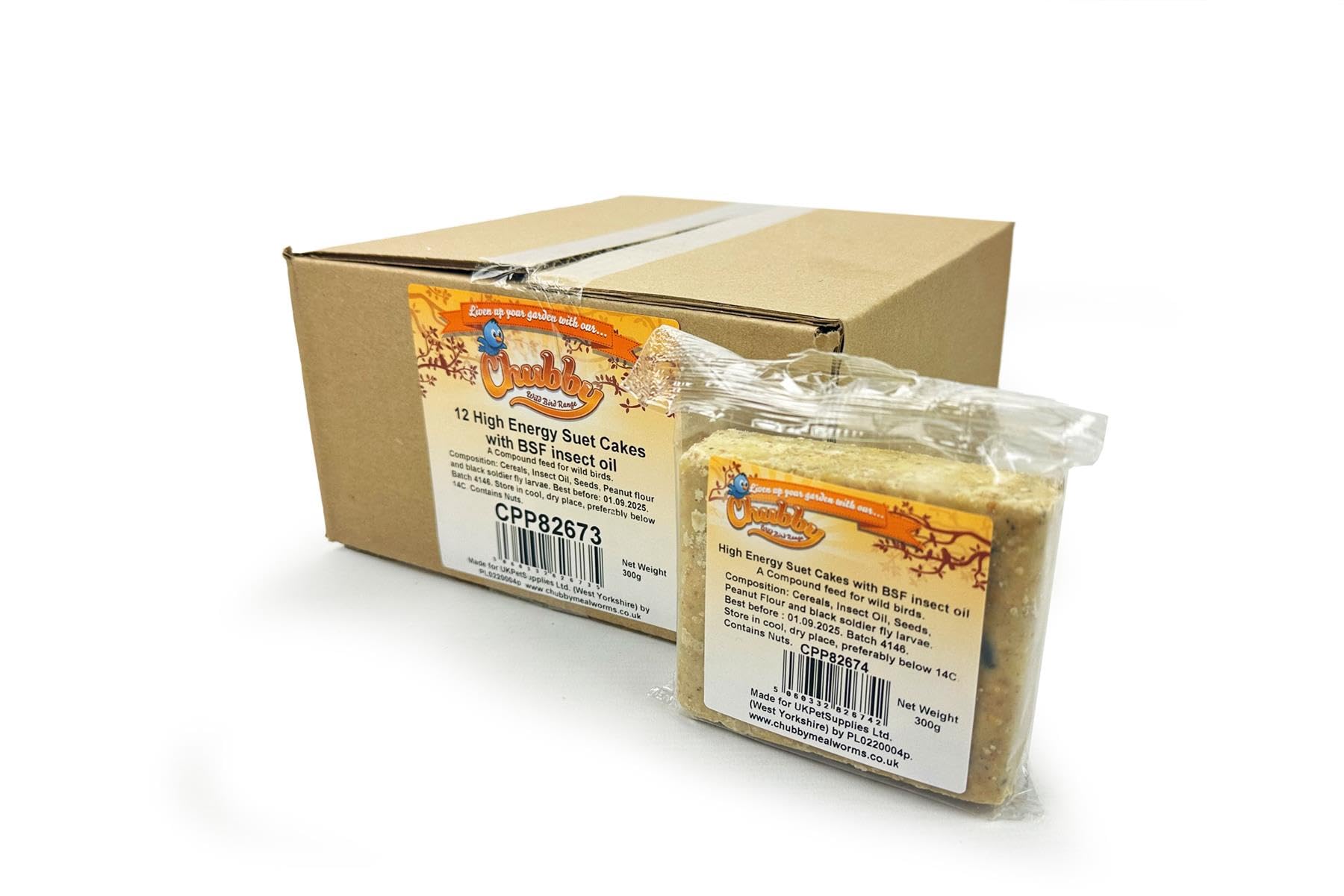 12 x Chubby High Protein Suet Cakes with Black Soldier Fly Larvae Wild Bird Food