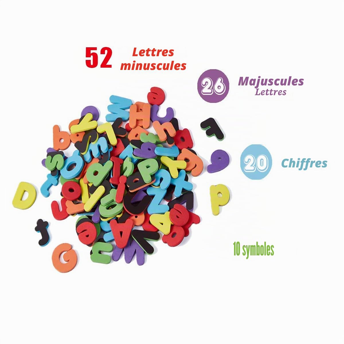 Lettres et Chiffres Magnétiques 108 Pièces pour Enfants, Alphabet Majuscules et Minuscules, Jouet Éducatif en EVA