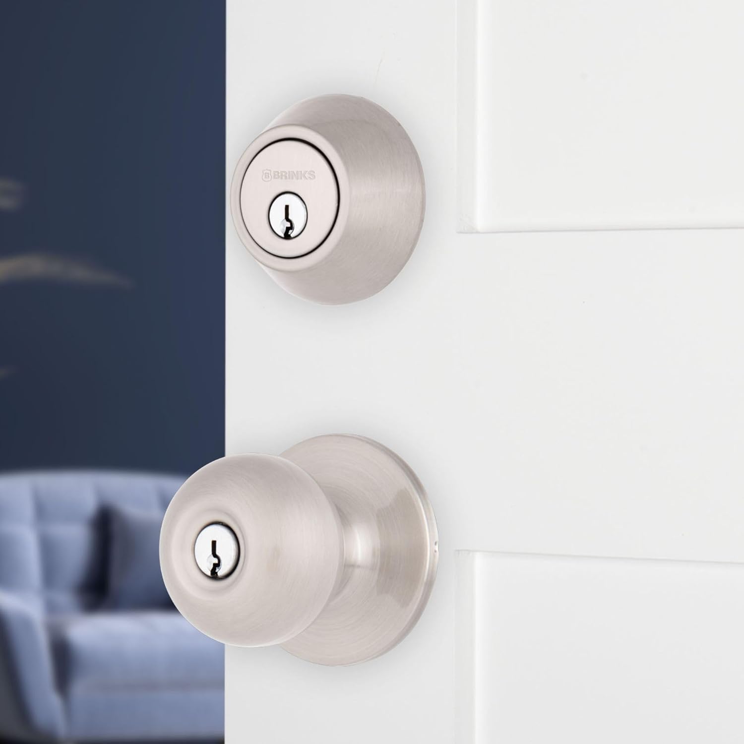 BRINKS – Front Door Lock – Traditional Single Cylinder Deadbolt – Easy Installation, Keyed Entry, Pick Resistant Security for Home and Residence (Front Door Deadbolt with Knob, 1 Pack)