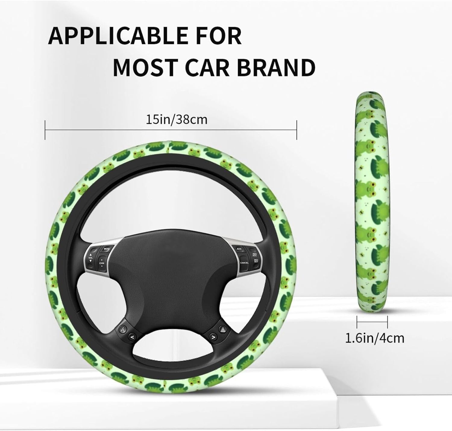 Frog Steering Wheel Cover Anti-Slip and Practical 14.5-15 Inch Universal Car Steering Wheel Cover with 2 Pieces Car Coasters Suitable for Men Women