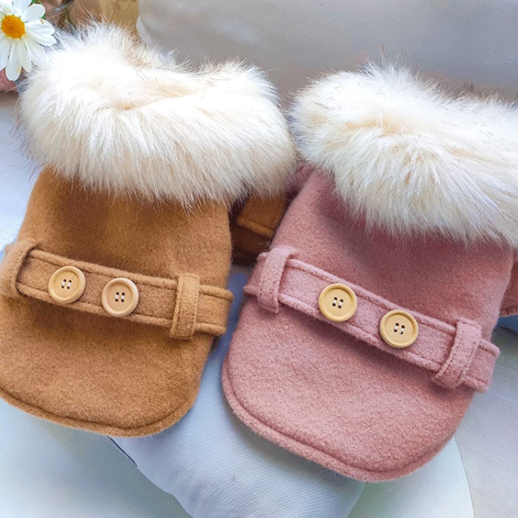 ZQDMYT Fleece Line Dog Mantel, Plus Samt Dicke Hundeweste for kaltes Wetter, winterlicher Warmer Pelzkragen Hundejacke for Welpe mit Knopf (Color : Khaki-L)