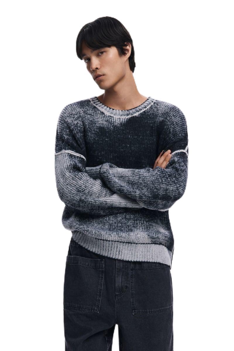 Desigual Men's Flat Knit Pullover Long Sleeve Sweatshirt, Black, M