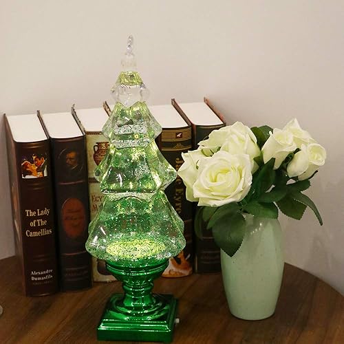 Miniatura 5 de Eldnacele Árbol de Navidad musical de 14 pulgadas, globo de nieve, árbol brillante de acrílico transparente con línea USB y temporizador de 6 horas