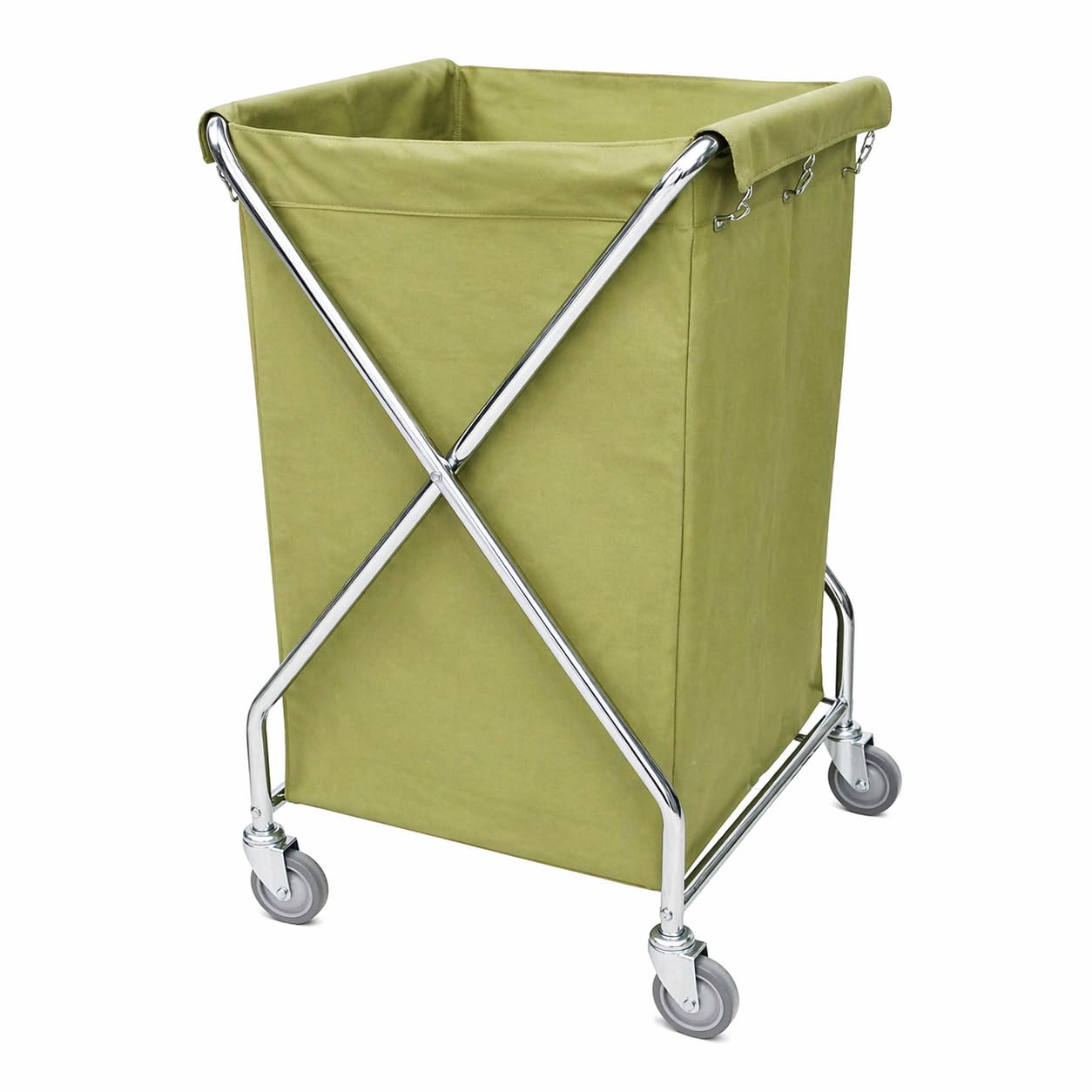 Carro de Ropa Plegable Profesional 200L – Estructura de Hierro Cromado con Bolsa Lavable – Carro Lavandería con Ruedas – Uso en Hoteles, Hospitales y Colectividades – Verde