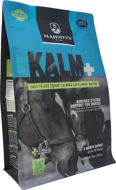 Suplemento para equinos Majesty's KALM+ Wafers com Triptofano, Vitamina B1, Winter Cherry e Inositol – 60 unidades