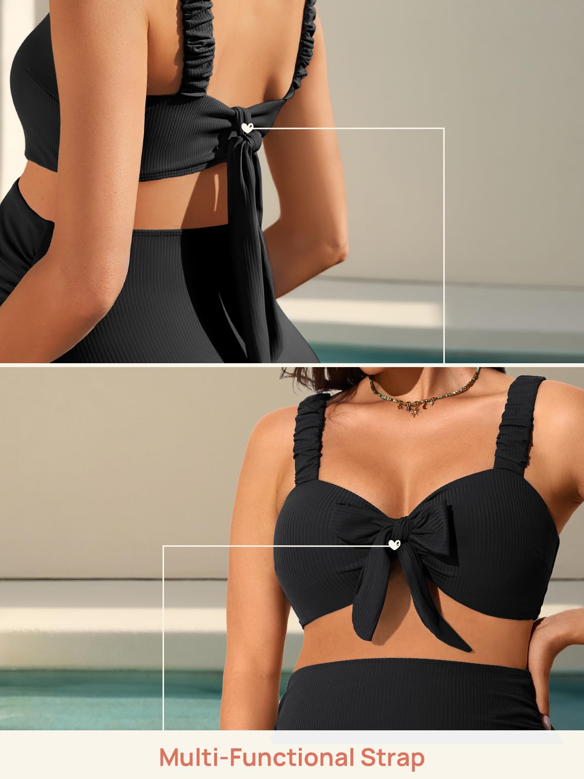 Summer Mae Gerippter Schwangerschafts-Bikini, Badeanzug für Damen, hohe Taille, zweiteiliger Badeanzug, bauchfreies Oberteil, Schwangerschaftsbademode