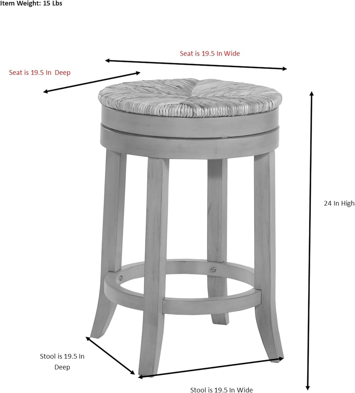 Carolina Chair & Table Stellan 24 Inch Swivel Rush Seat Counter Stool, Weathered Gray (A1924R-WG)