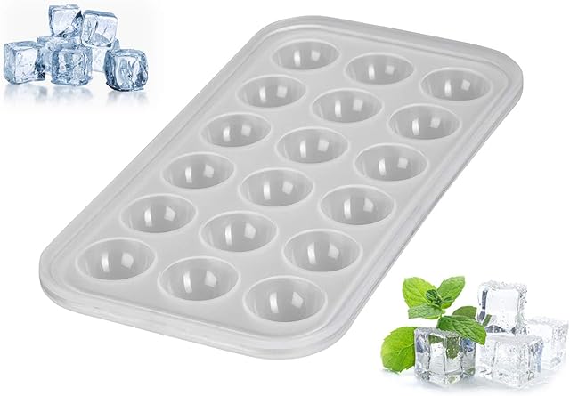 Levivo Silicone Ice Cube Tray for 18 Half Circle Shaped Ice Cubes, Large Pop Out Ice Cube Tray Dishwasher Safe, semi-transparent