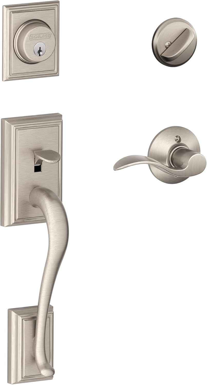 Schlage F60 V ADD 619 ACC Addison Front Entry Handleset with Accent Lever, Deadbolt Keyed 1 Side, Satin Nickel