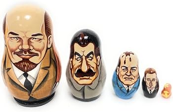 Russian Nesting Dolls Lenin 5 Pieces Author's Hand-Painted Set of