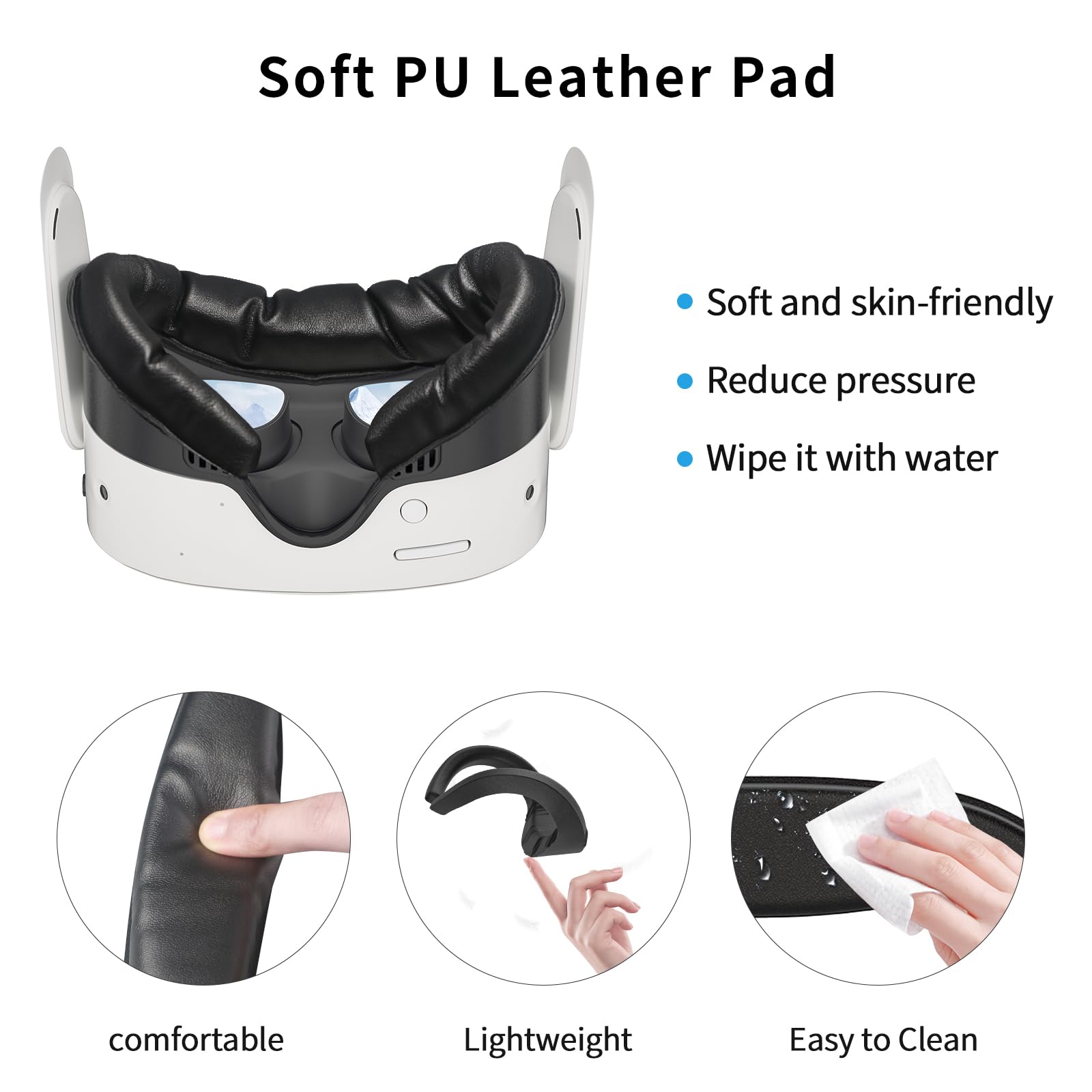 3 Stück Gesichtsauflage-Pads für Oculus Quest 3s – Verbreiterte Gesichts-Schnittstelle, Kühle Eissilk-Gesichtsauflage, PU-Leder-Gesichtskissen, VR-Zubehör-Set für Meta Quest 3s