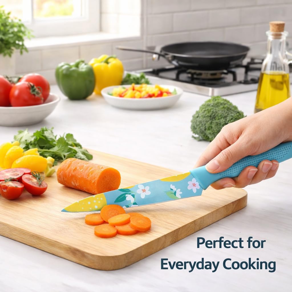 Machado Printed Stainless Steel Utility Knife β Multipurpose Kitchen Knife with Perforated Handle | Ultra Sharp Blade for Fruits, Vegetables & Everyday Cooking (Blue) 3