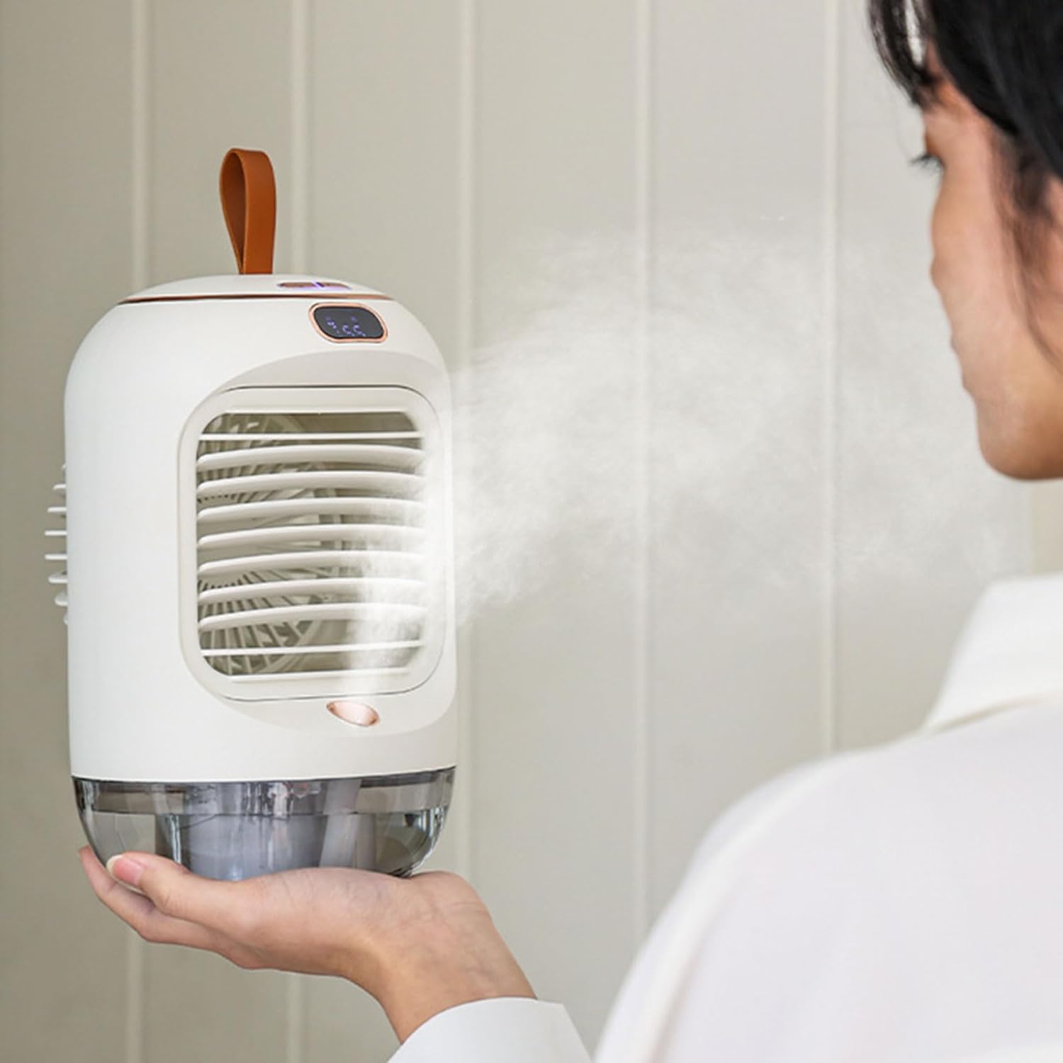 Portable Fan 3600mAh Battery Powered Hand-Held Desktop USB Fan Spray Wet Fan 3 Speeds Electric Fan with Night Light Spray Wet Cooling Fan