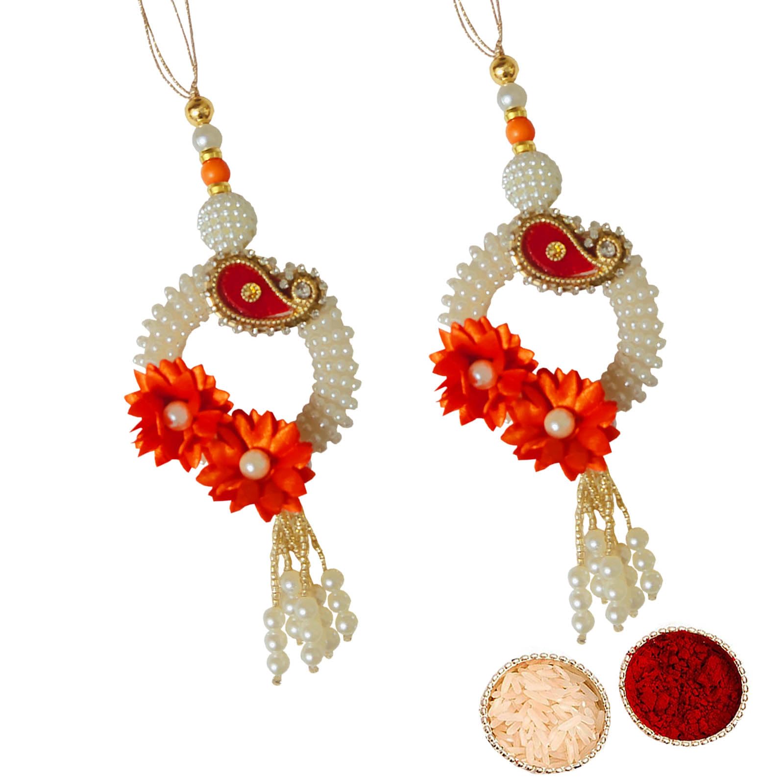 Buyent ® Elegant chuda hanging rakhi lumba rakhi for bhabhi set of 2 pearl chuda rakhi set traditional raksha bandhan rakhi for bhabhi sister in law with roli chawal pack (B0CCYHG9DY) Amazon Price History, Amazon Price Tracker