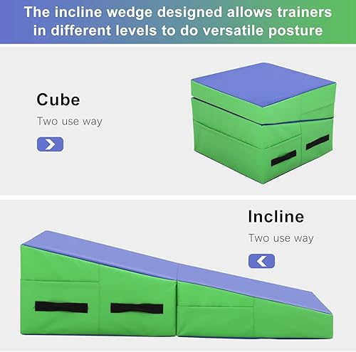 Miniatura 9 de BLKMTY Colchoneta de gimnasia inclinada de 48 x 24 pulgadas, tapete de escalada para niños, tapete plegable de cuña para gimnasio, queso, esterilla