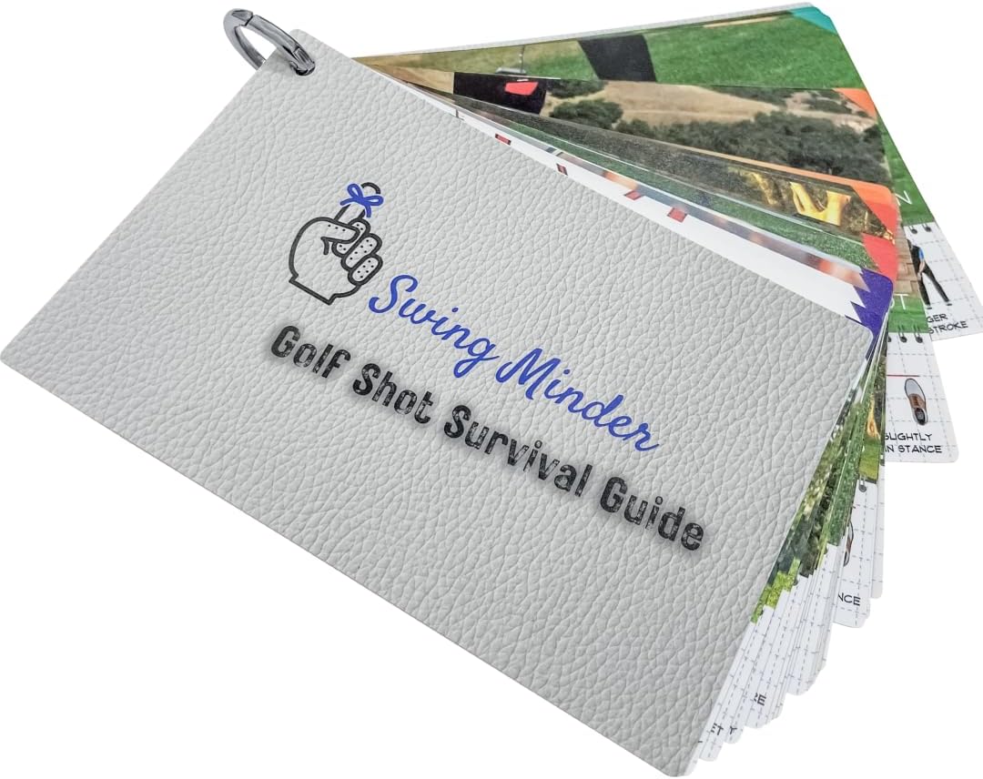 Golf Reference Cards - Step-by-Step Instructions for 33 of Golf's Hardest Shots - Ideal Golf Gifts for Men or Golf Bag Accessories - Waterproof PVC and Sturdy Carabiner for Easy Use