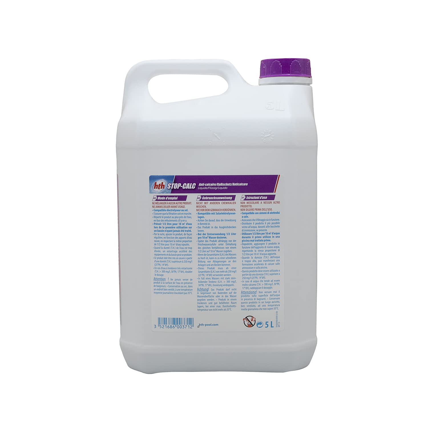 HTH Stop-Calc Liquide - 5L | Anti-Calcaire - Séquestrant Calcaire + 10 Tests HPS OFFERTS 6 en 1