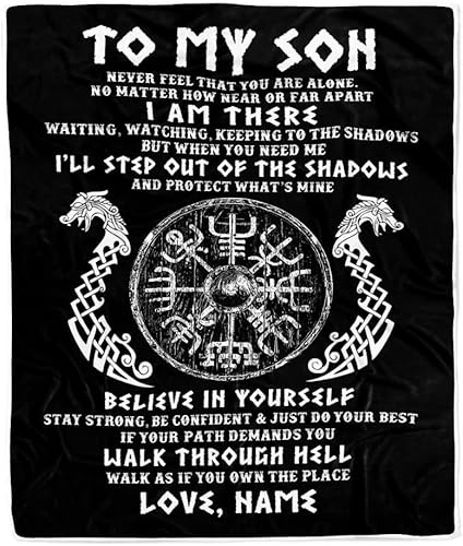 Manta personalizada con texto en inglés To My Son, Viking Never Feel You are Alone Odin, manta de vellón personalizada con texto en inglés Viking