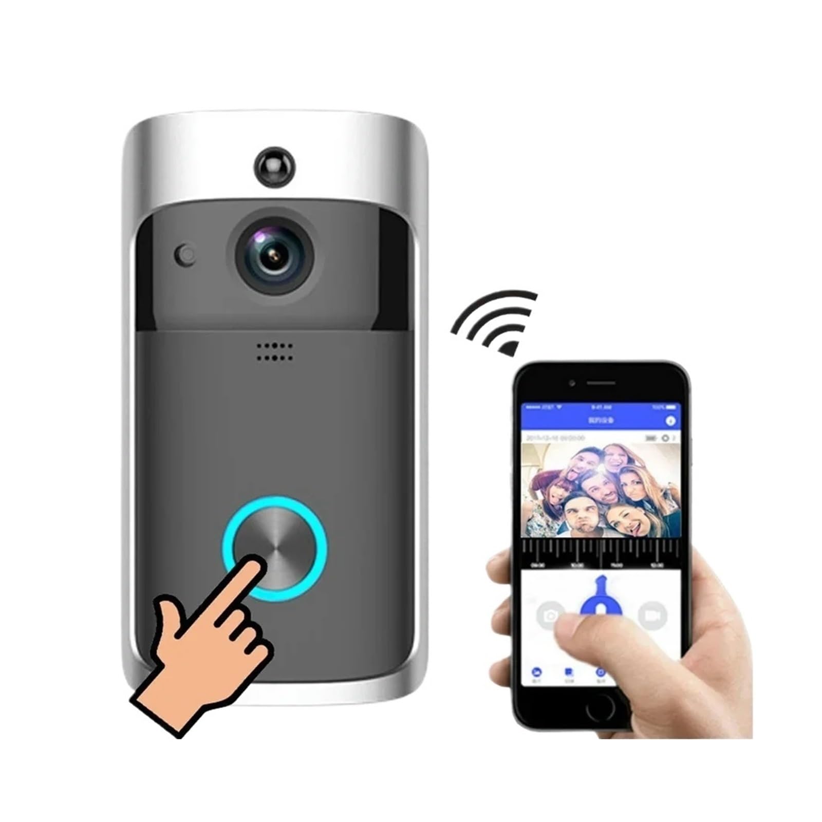 Timbre Inteligente Inalámbrico con Visión Nocturna, 720P HD, For Interiores, Cancelación De Ruido, Equipo Seguridad For El Hogar Audio Bidireccional