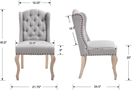 Miniatura 2 de Juego de 2 sillas de comedor tapizadas para cocina y comedor, sillas decorativas de tela copetuda para sala de estar y dormitorio con patas de