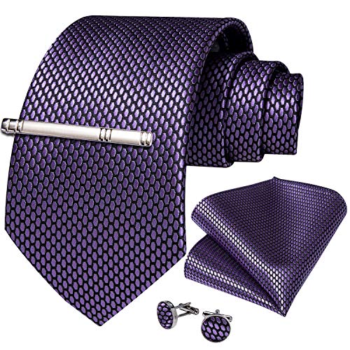 Image of DiBanGu Plaid Ties for Men Silk Checkered Necktie and Pocket Square Cufflinks Tie Clip Set with Gift Box for Wedding Business