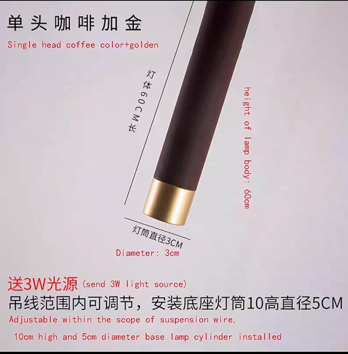 Generic led Pendant Lamp Long Tube light Kitchen Island Dining Room Shop Bar Counter Decoration Cylinder Pipe Hanging Light Kitchen Lamp (Warm White Coffee gold) photo 3