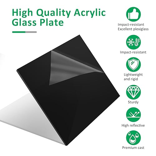 Miniatura 4 de Paquete de 6 láminas acrílicas negras de alta calidad de 12 x 12 pulgadas (0.118 in), resistentes a los arañazos para manualidades, hacer letreros,