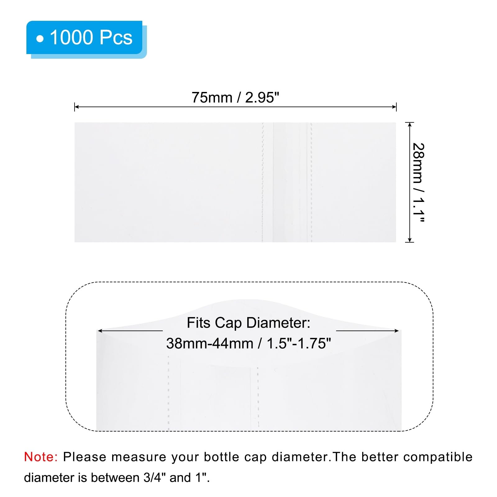 PATIKIL 75x28mm PVC Perforated Shrink Bands, 1000Pcs 0.05 mm/2 Mil Thickened Heat Shrink Seal Wrap Fit for 1.5
