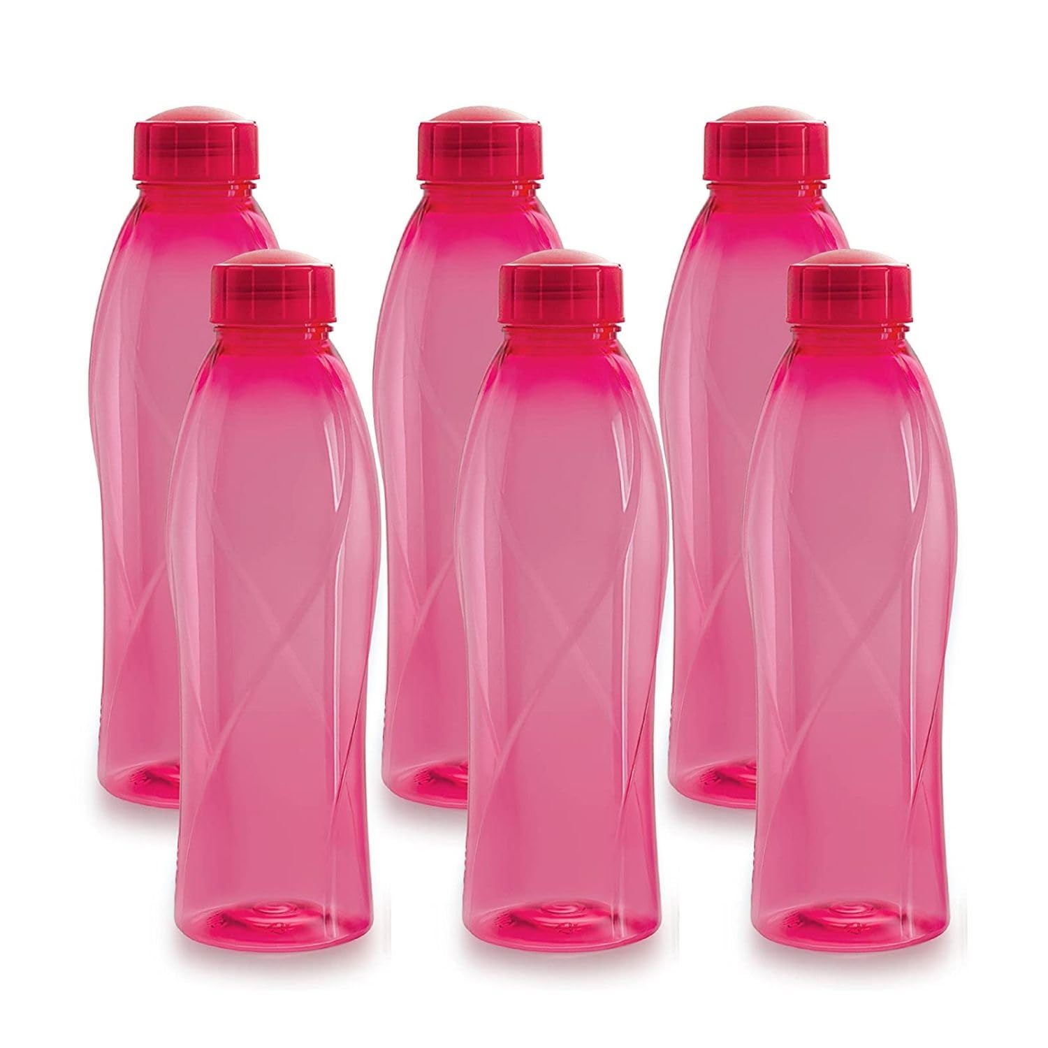CELLO Texas PET Bottle | Leak Proof and Break Proof | Perfect for School, College, Work, and Outdoor Adventures Water Bottle | 1 Litre, Set of 6 | Pink