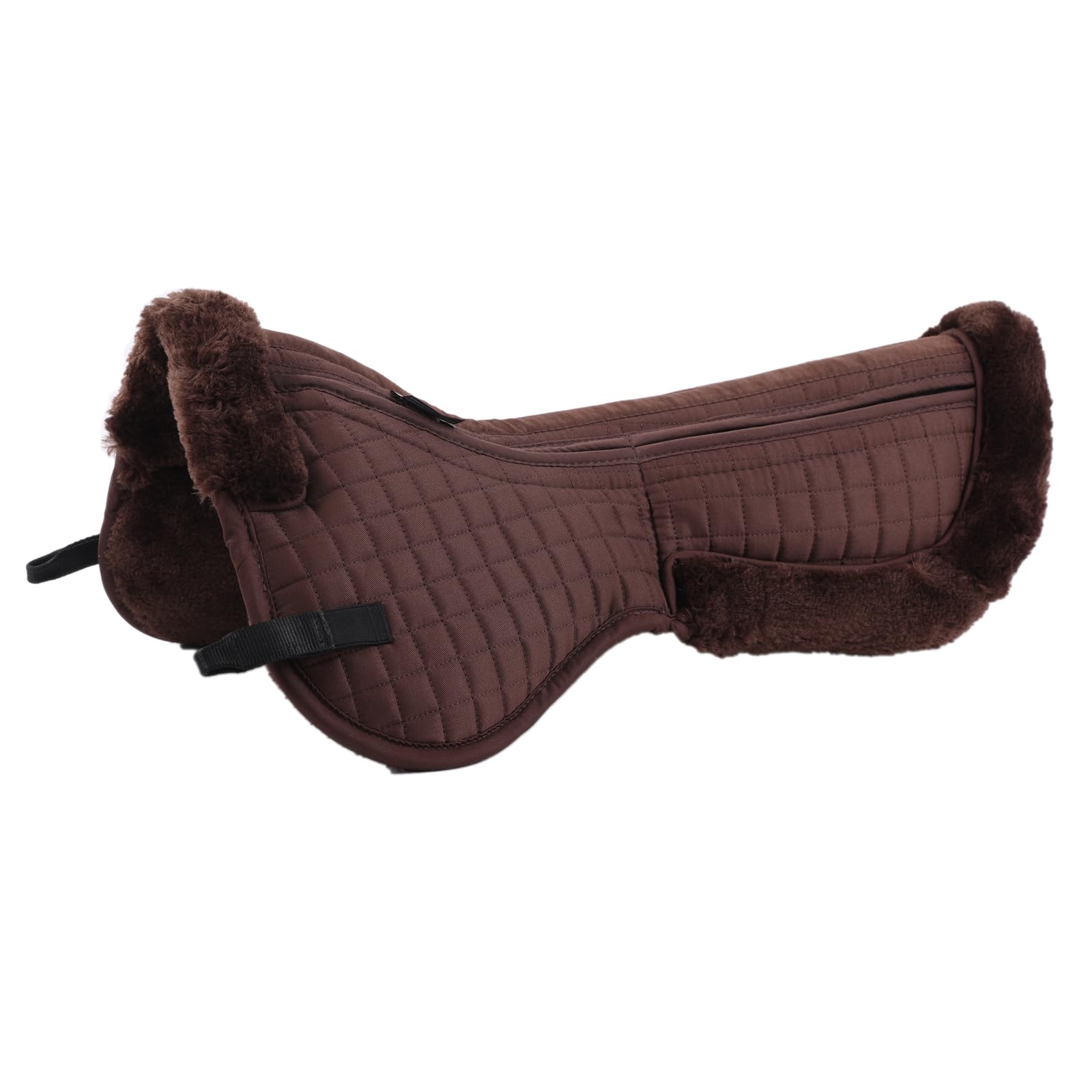 Merauno Cotton English Half Saddle Pad Faux Fur Memory Foam 4 Pockets for Adjustment Correction Support Clear spine high wither with Extra Padding and Comfort Brown/Brown Size-M
