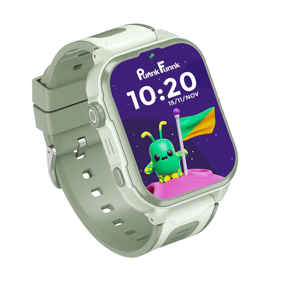 PunnkFunnk Musk Kids Smart Watch 5G/4G with SIM Calling, GPS Tracker, Video Calling, SOS Alerts, Face Unlock, Voice Chat, Games, IP67 Waterproof, 800mAh Battery (Olive Green)