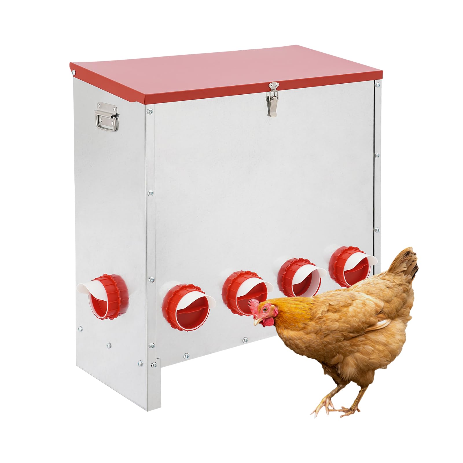 Comedero automático para pollos, 30 kg, capacidad de 30 kg, accesorio para gallinas, comedero para pollos con 10 aberturas para pollos, pavos, gansos, patos, codornices