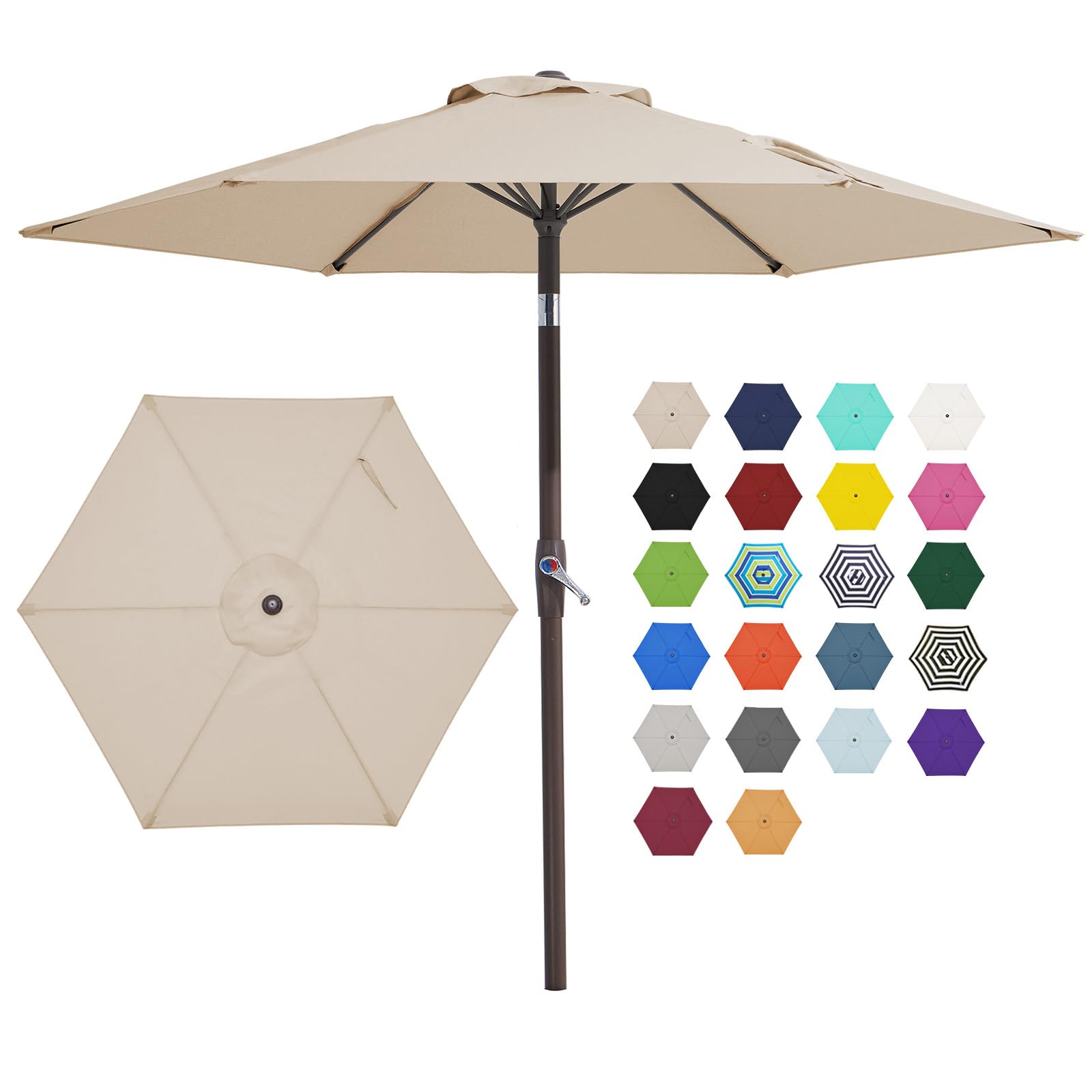 Photo 1 of JEAREY 7.5FT Patio Umbrella Outdoor Market Umbrella with 6 Sturdy Ribs, Push Button Tilt/Crank Table Umbrella for Garden, Deck, Backyard and Pool, Beige
