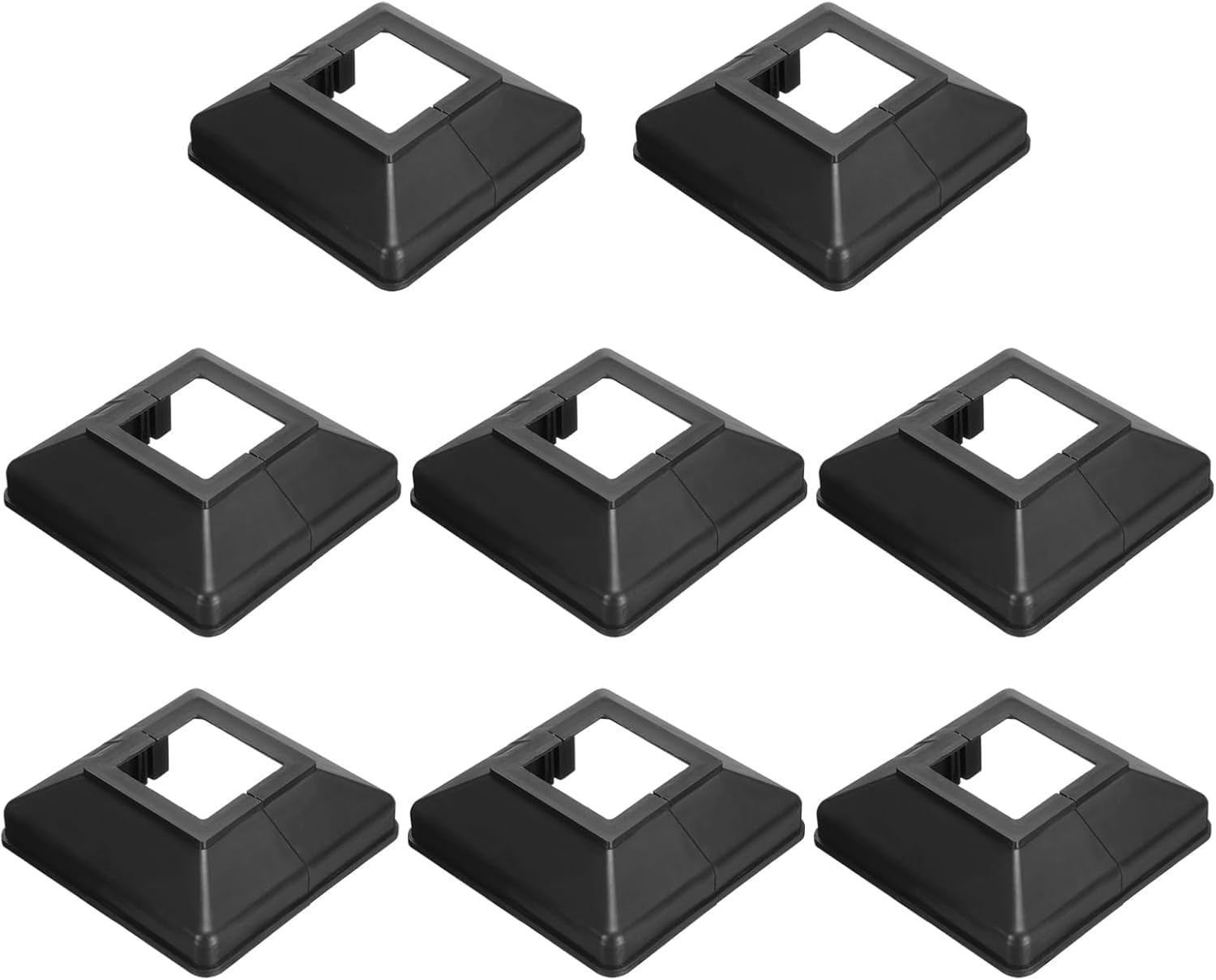 8 Pack 1.6 x 1.6 Inch Square Deck Post Base Covers, Split Plastic Fence Post Skirts for Railing, Porch, Patio, Stair Handrail, Black