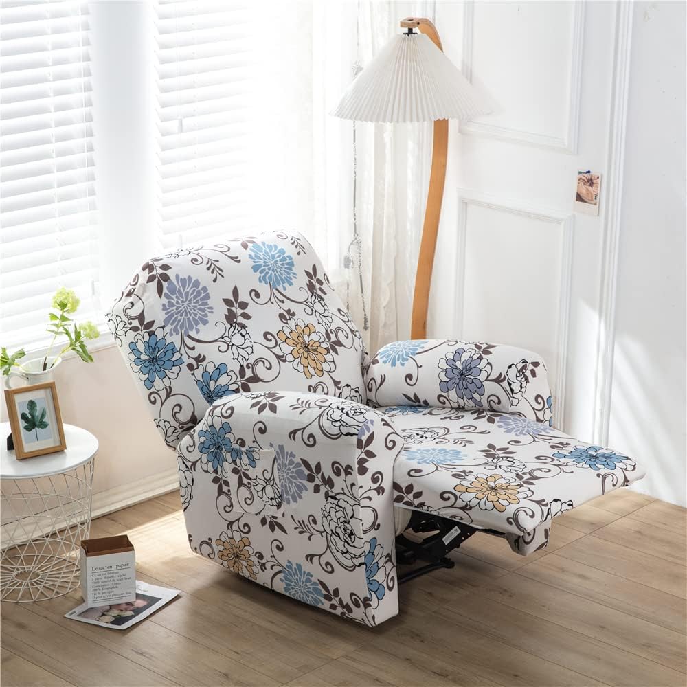 Stretch Armchair Slipcovers Recliner Covers for Electric Chair 4 Pieces Mandala Reclining Armchair Cover with Pockets Stretch Nonslip Riser Sofa Slipcovers Furniture Protector