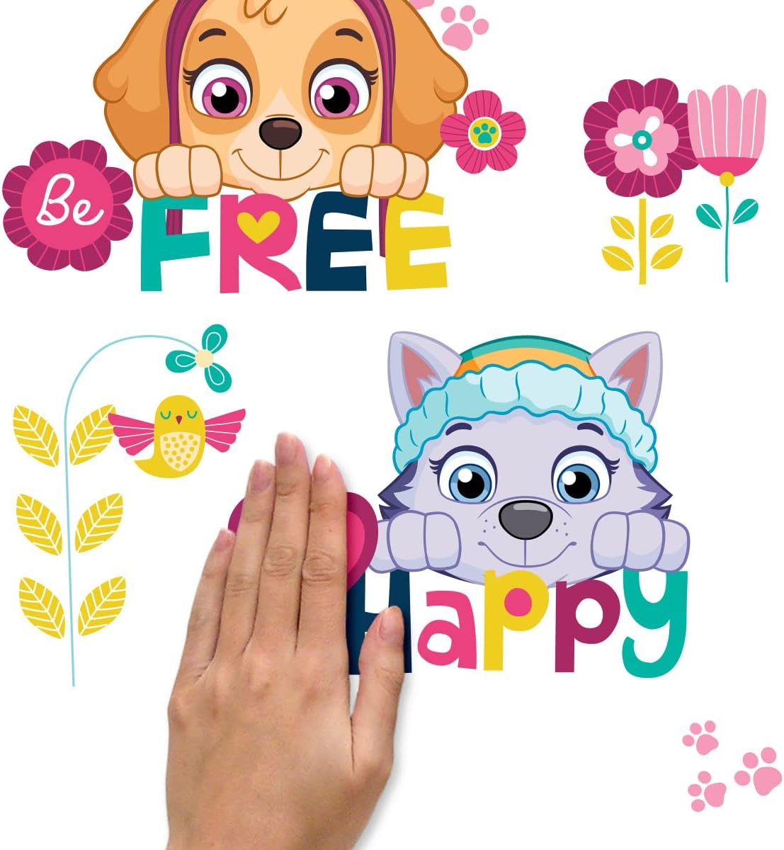 RoomMates RMK3662SCS Paw Patrol Skye and Everest Be Happy Quote Peel and Stick Wall Decals