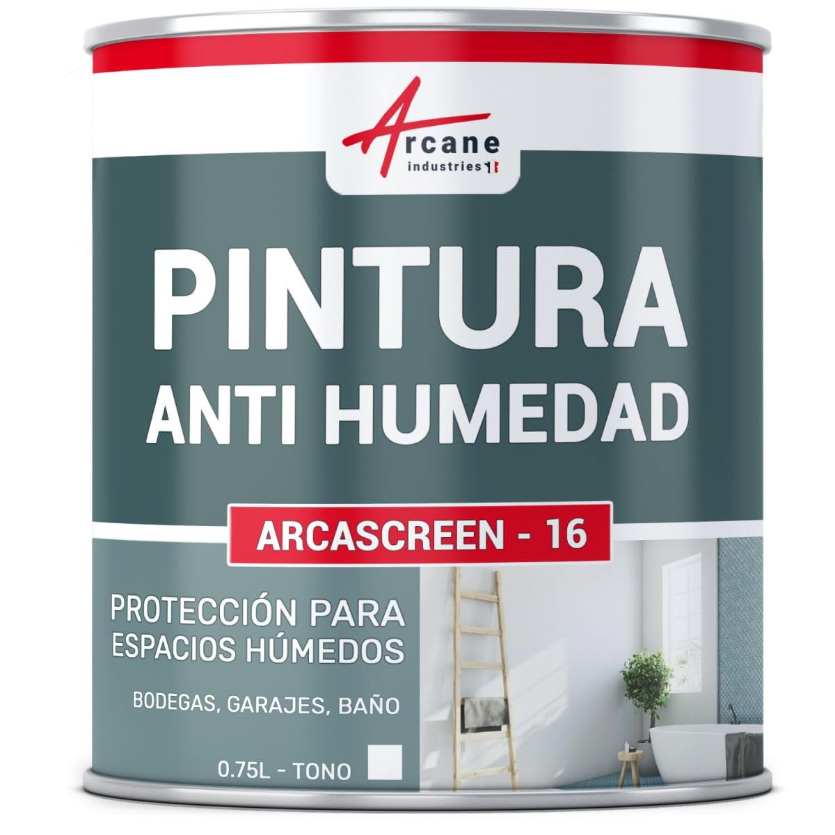 Pintura anti humedad para paredes húmedas de baño o sótano: ARCASCREEN ANTI HUMEDAD - 0.75 L (hasta 3m²) - ARCANE INDUSTRIES