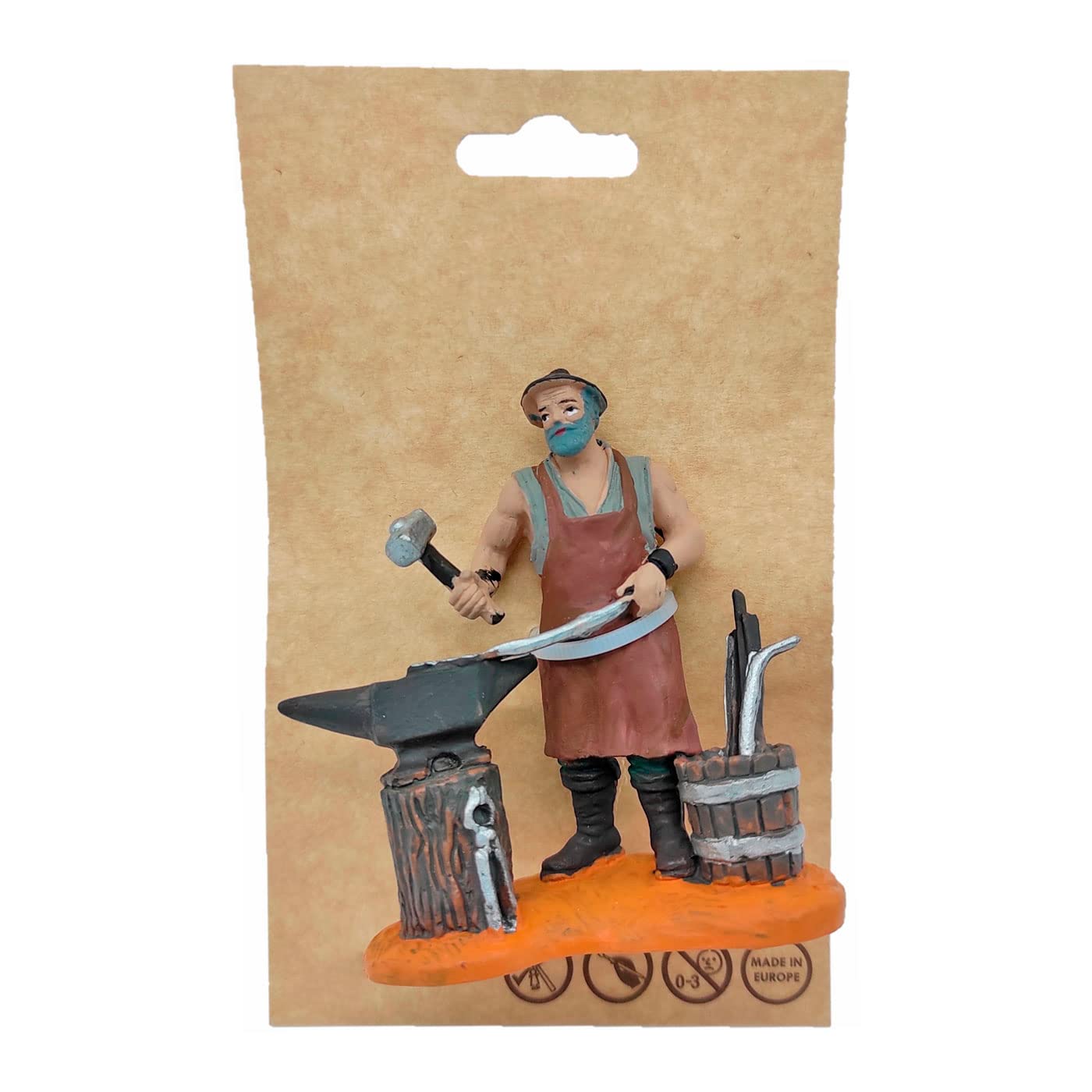 Set di 4 statuette di un fabbro, per completare il presepe natalizio da 8 cm, dipinte a mano, con design realistico, nascita, pastorcillo, fabbro, 4 pezzi