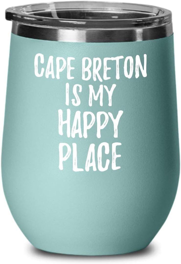 EzGift Cape Breton Is My Happy Place Wine Glass Traveler Gift Idea Souvenir Insulated Tumbler Lid Teal