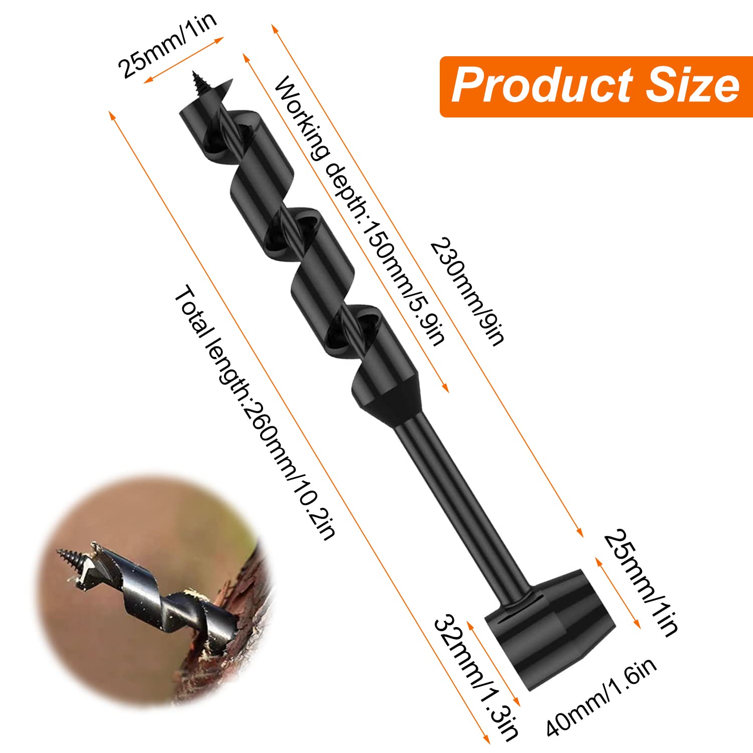 Trivella a Mano Multiuso, 25-230 mm, Leggera Portatile, per Legno, Sopravvivenza, Avventura Giungla, Campeggio ed Escursionismo