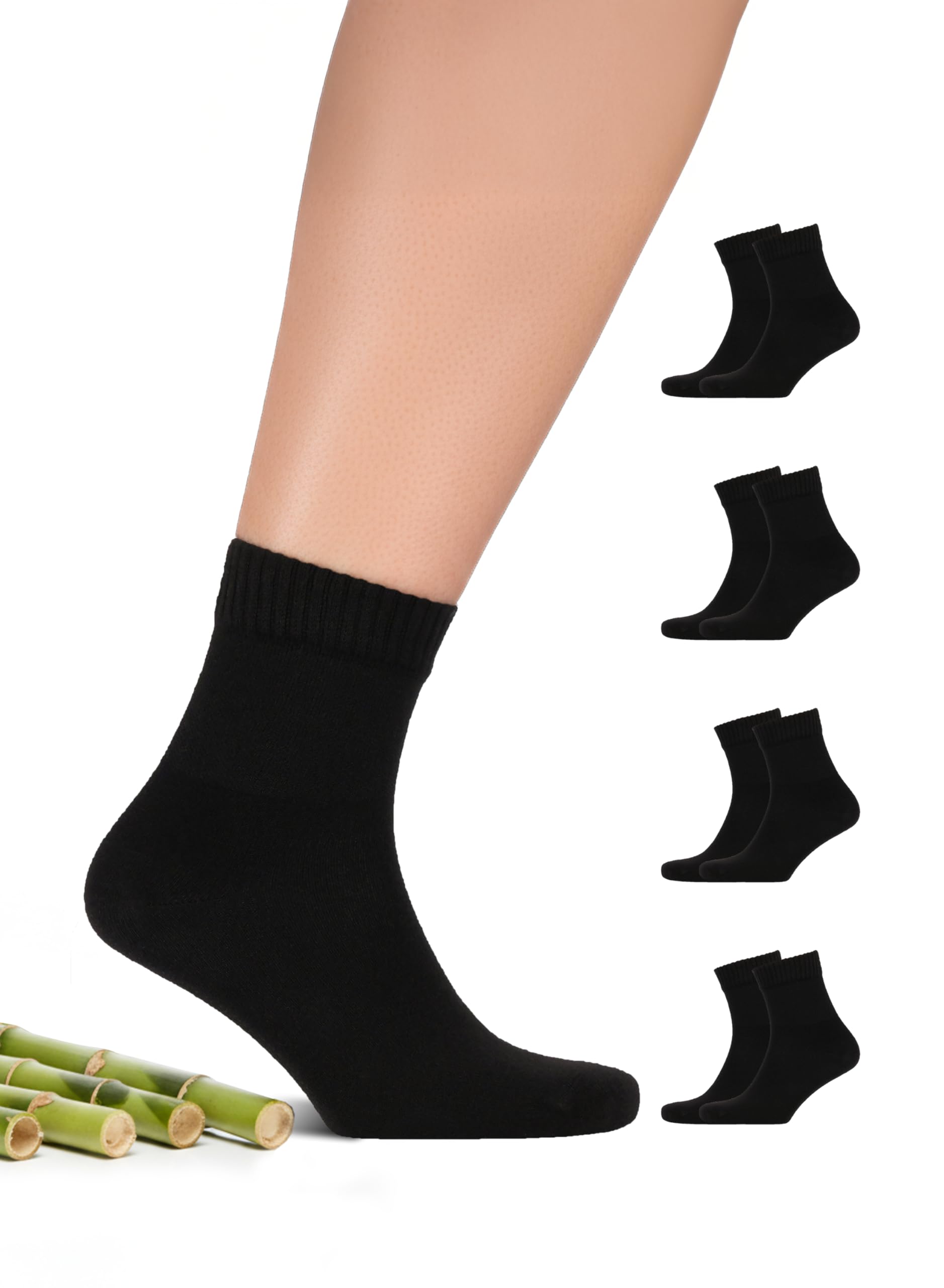 Hugh Ugoli Diabetic Socks for Men, Loose Ankle Socks, Rayon Derived from Bamboo, Extra-Wide, Thin, Seamless Toe, 4-8 Pairs