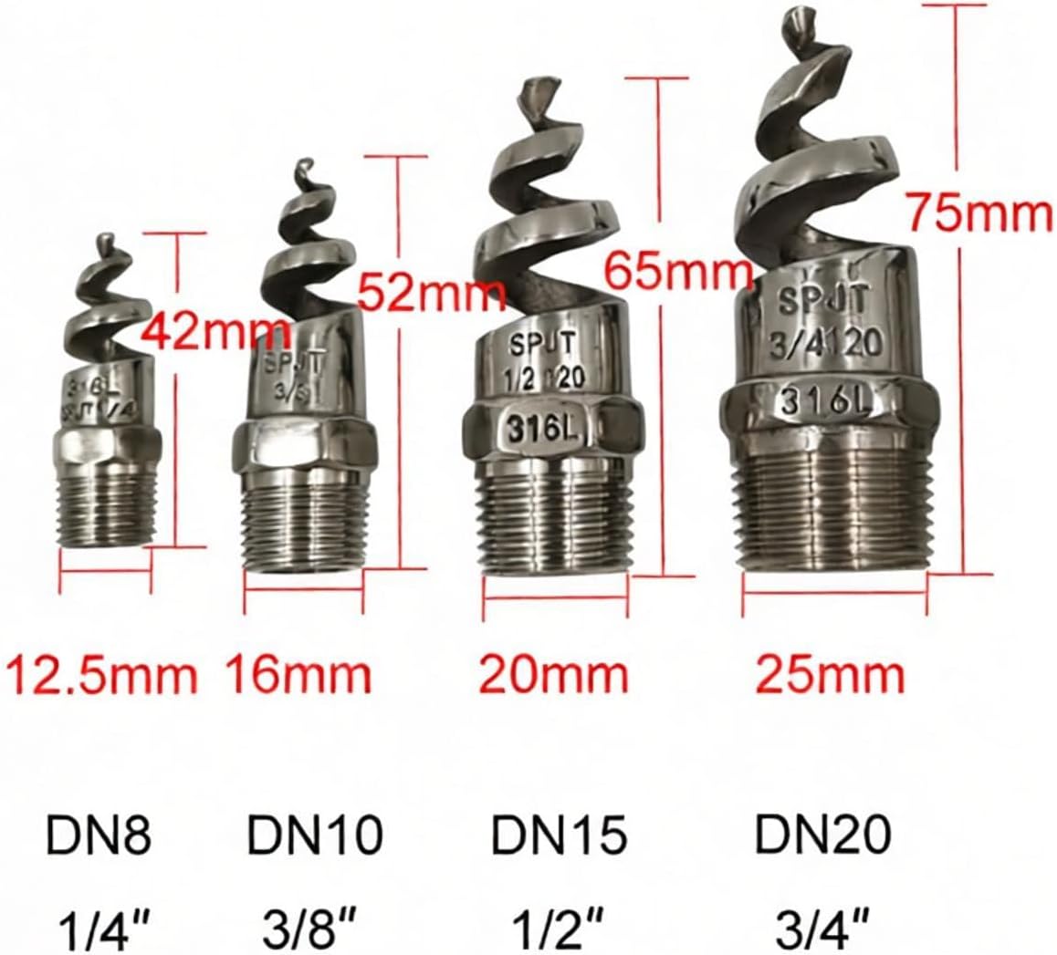 SEIWEI 5 Pcs Stainless Steel Spiral Sprayer, Atomizing Nozzle for Dust Reduction, Gas Cooling, Washing, Fire Proof, Anti Clogging, Easy to Install (1/2" Thread)